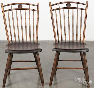 Pair of Pennsylvania birdcage Windsor side chairs, ca. 1830.