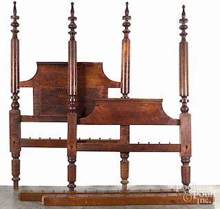 Sheraton curly maple tall post bed, ca. 1835, 90'' h., 57'' w., 81'' d.
