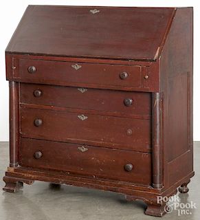 Empire painted cherry slant front desk, ca. 1840, retaining an old red surface, 47'' h., 42'' w.