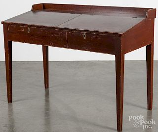 Pennsylvania painted pine work desk, 19th c., retaining the original red flame grained decoration