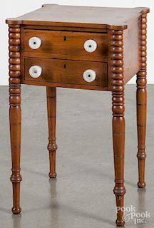 New England Sheraton birch and pine two-drawer stand, ca. 1830, 29'' h., 18 1/4'' w.