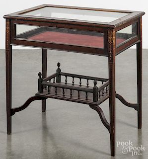 Marquetry inlaid rosewood vitrine, ca. 1900, 27'' h., 28'' w., 18'' d.