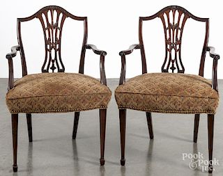 Pair of George III style mahogany dining chairs, ca. 1900.
