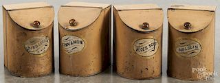Set of four painted spice tins, late 19th c., 9 1/4'' h., 6 1/2'' w.