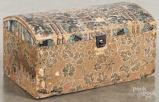 New England wallpaper covered dome lid box, mid 19th c., 8'' h., 15 3/4'' w.