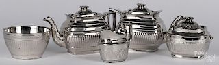 Silver resist five-piece tea service, 19th c., teapot - 5 1/2'' h.