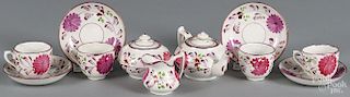 Miniature pink lustre tea service, late 19th c., teapot - 3'' h.