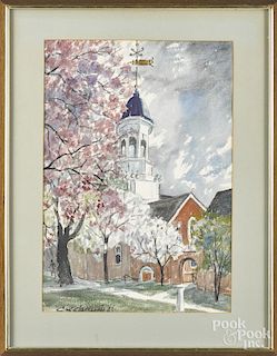 Charles X. Carlson (American 1902-1991), watercolor of a church, signed lower left, 21'' x 14 1/2''.