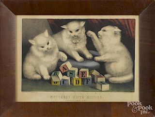 Two Currier & Ives lithographs, 19th c., to include My Three Little Kittens - learning their ABC's