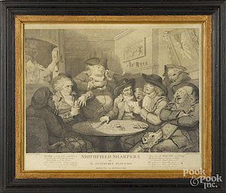 Three modern prints, after Rowlandson and Woodman, 12'' x 16 1/4'', 17 1/4'' x 11'', and 9'' x 10 1/2''.
