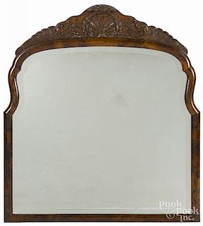 George III style burl veneer mirror, 40'' x 35''.