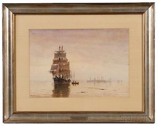 Marshall Johnson (Massachusetts, 1850-1921)      Ship at Anchor.