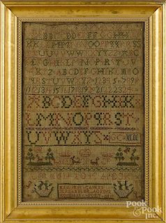 Scottish silk on linen sampler, dated 1819, wrought by Margrit Cairns, Rosehall, 16 1/2'' x 11 1/4''