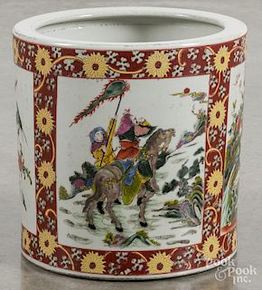 Chinese famille rose porcelain cache pot, 20th c., 11'' h.