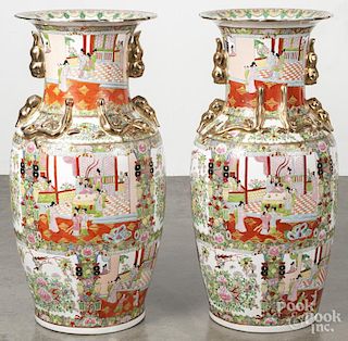 Pair of Chinese famille rose palace urns, 20th c., 36 3/4'' h.
