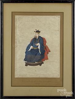 Chinese gouache on paper portrait, mid 19th c.