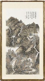 Large Oriental watercolor scroll, 53'' x 27 1/4''.