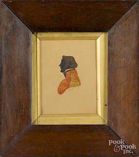 Watercolor silhouette of a military officer, signed S. Bark 1794, 4'' x 3''.