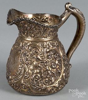Repousse sterling silver pitcher, by Hamilton & Diesinger, 5 1/4'' h., 12 ozt.