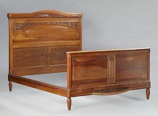 French Louis XVI Style Carved Walnut Double Bed, e