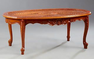 French Louis XV Style Carved Beech Cane Top Coffee