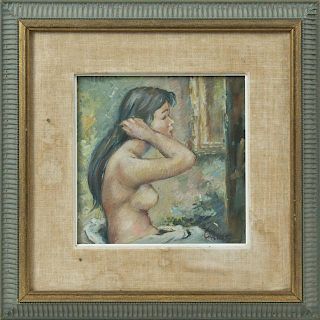 Ginger, "Nude Combing Her Hair," 20th c., oil on b