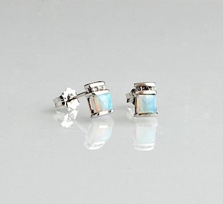 Pair of 10K White Gold Pierced Earrings, each with
