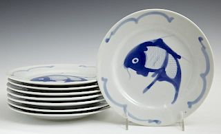 Set of Eight Korean Porcelain Plates, 19th c., wit