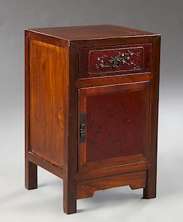 Chinese Carved Elm Nightstand, early 20th c., with