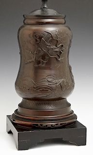 Japanese Patinated Bronze Waisted Baluster Urn, ea