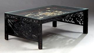 Japanese Inlaid Panel Mounted as a Coffee Table, e