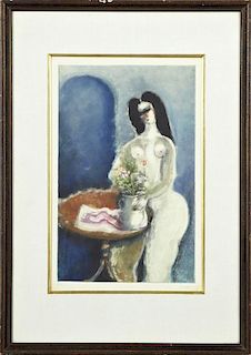 American School, "Nude at a Table with Flowers," c