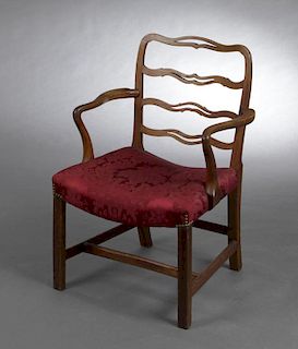 English George III Style Carved Elm Armchair, 19th