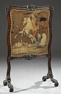 Continental Carved Mahogany Fire Screen, c. 1860,