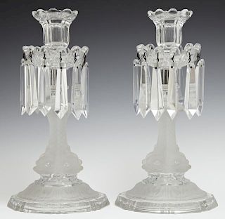 Pair of Frosted and Clear Glass Candlesticks, earl