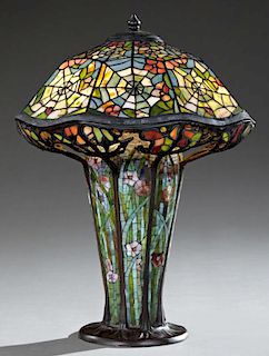 Tiffany Style Leaded Glass "Cobweb" Lamp Shade, la