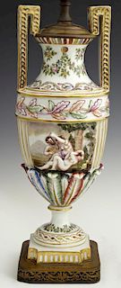 Capodimonte Polychromed and Gilt Decorated Urn Lam
