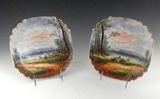 Pair of Limoges Shaped Square Cabinet Plates, 19th