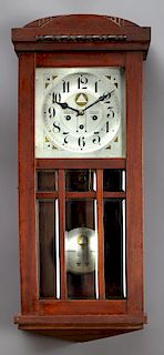 French Arts and Crafts Carved Walnut Wall Clock, c