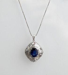 14K White Gold Pendant, with an oval 3.4 carat blu