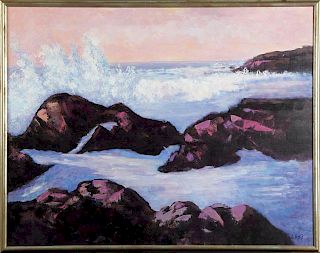 Clesi, "Crashing Waves on the Rocky Coast," 20th c