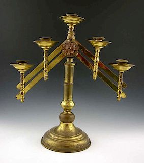Brass Five Light Adjustable Altar Candelabra, 19th
