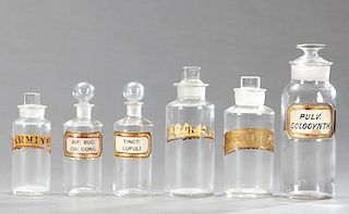 Group of Six Glass Apothecary Bottles, 19th c., th