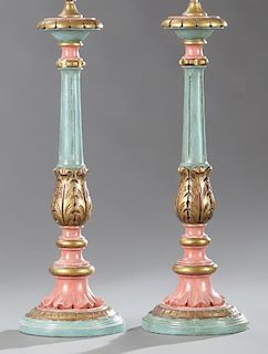 Pair of Carved, Paint-Decorated and Parcel-Gilt La