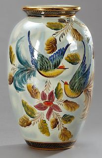 Belgian Ceramic Baluster Vase, 20th c., with gilt