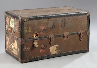 American Iron Brass and Leather Travel Trunk, c. 1