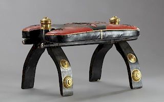Moroccan Brass, Leather and Pine Camel Saddle, 20t