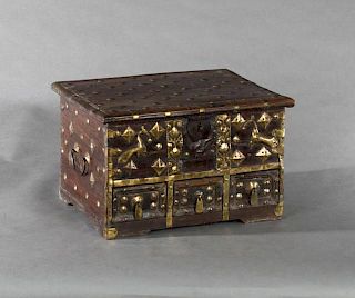 Indian Brass-Bound Rosewood Coffer, with the front