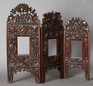 Anglo-Indian Carved Mahogany Three Graduated Panel