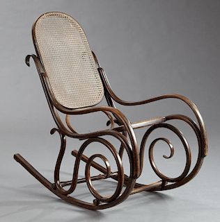 French Caned Bentwood Rocking Armchair, 20th c., w